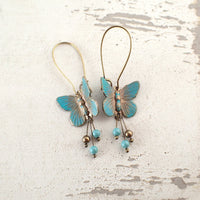 Hand Painted Verdigris Butterfly Earrings