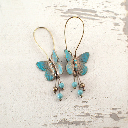 Hand Painted Verdigris Butterfly Earrings
