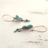 Verdigris Butterfly Earrings with Dangles
