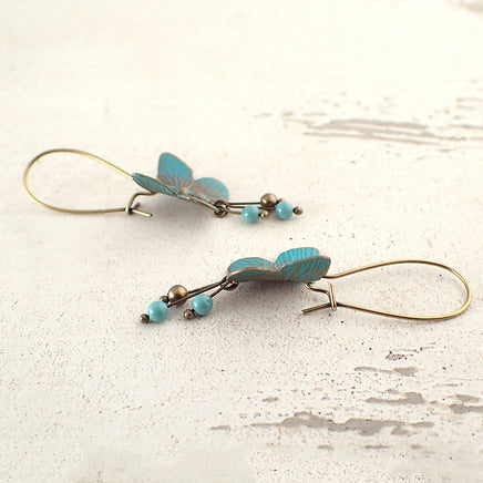 Verdigris Butterfly Earrings with Dangles