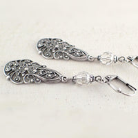 Lacy Silver Victorian Filigree Drop Earrings