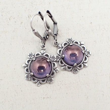 Lustered Lavender Cabochon Earrings top view