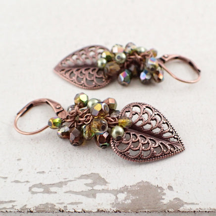 Bead cluster leverback earrings