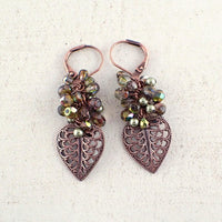 Light Green Cluster Filigree Leaf Earrings