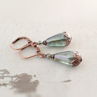 Luminous Green and Copper Teardrop Earrings view 2