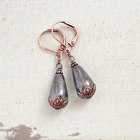 Luminous Green and Copper Teardrop Earrings top view