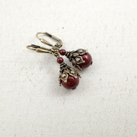 Burgundy Pearl Victorian Style Earrings