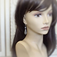 Lacy Silver Victorian Filigree Drop Earrings mannequin view