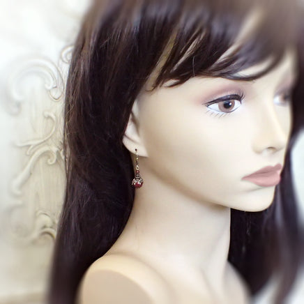 Burgundy Pearl Victorian Style Earrings mannequin view