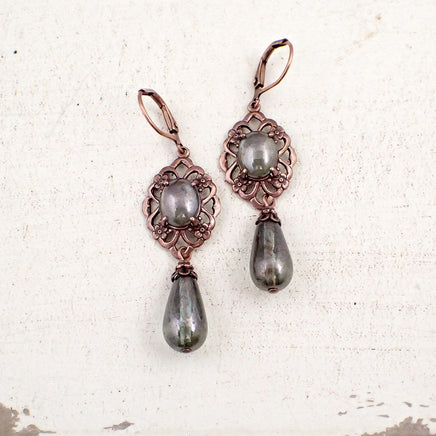 Long Green and Copper Earrings top view