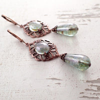 Long Green and Copper Earrings