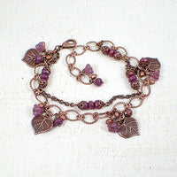 Heart Shaped Leaf and Flower Cluster Chain Bracelet