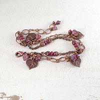 Heart Shaped Leaf and Flower Cluster Chain Bracelet