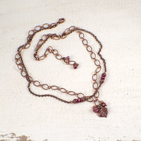 Heart Shaped Leaf and Flower Cluster Chain Necklace