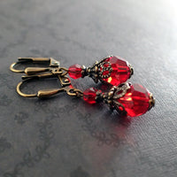 Romantic Red Victorian Style Crystal Earrings