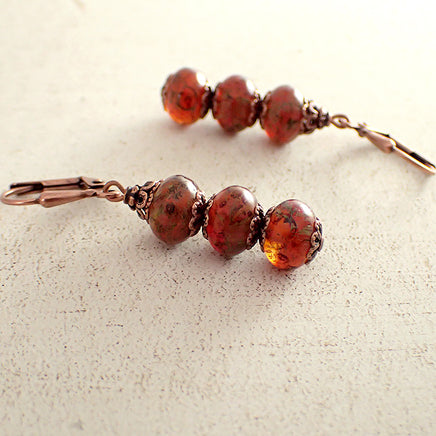 Rustic Burnt Orange Stacked Rondelle Earrings