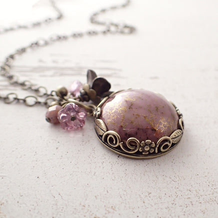 Dusty Rose Pink Floral Pendant Necklace