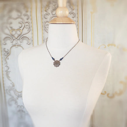 Victorian Filigree Seashell Necklace in Dark Teal