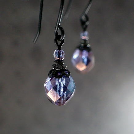 Lustered Purple and Black Metal Earrings