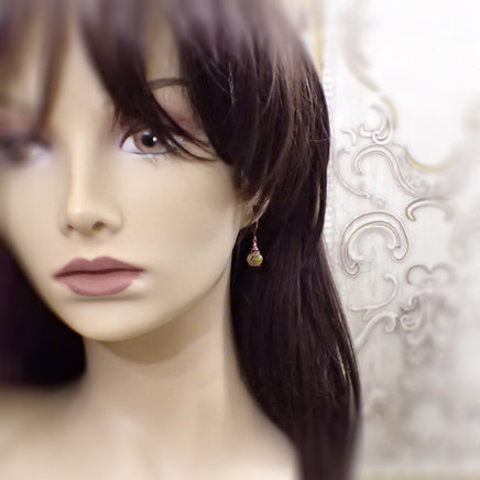 Rustic Olive Green and Beige Copper Lever-back Earrings mannequin view