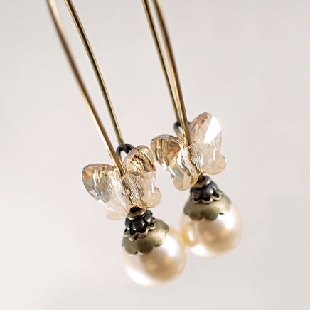 Golden Crystal Butterfly Earrings