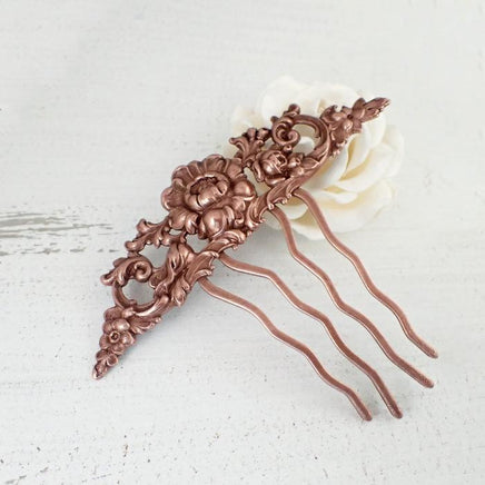 Floral Victorian Hair Comb in Antiqued Copper view 2