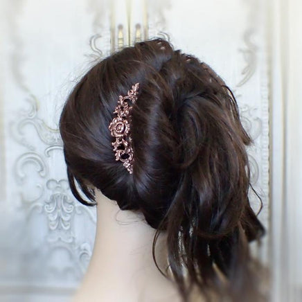 Floral Victorian Hair Comb in Antiqued Copper mannequin view