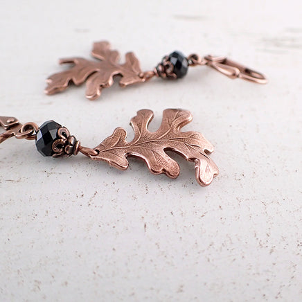 Antique Copper Wild Oak Leaf Earrings view 2