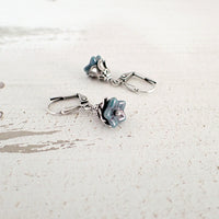 Dainty Teal and Silver Flower Earrings view 3