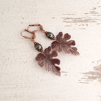 Dark Green and Copper Oak Leaf Earrings view 2