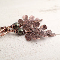 Dark Green and Copper Oak Leaf Earrings view 3