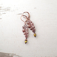 Copper Oak Leaf and Acorn Dangle Earrings view 2