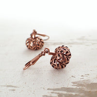 Antiqued Copper Carved Pumpkin Earrings