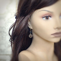 Bronze Seashell Earrings with Dark Teal Swarovski Pearls