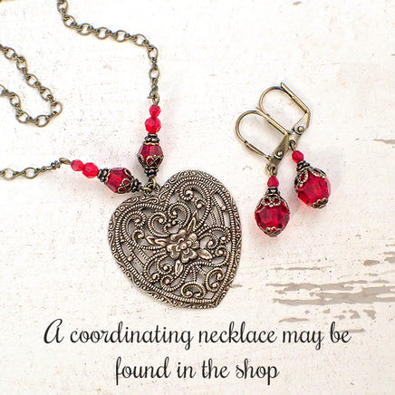 Romantic Red Victorian Crystal Earrings