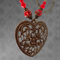 Romantic Victorian Filigree Heart Pendant Necklace
