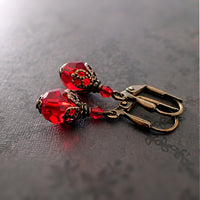 Romantic Red Victorian Crystal Earrings