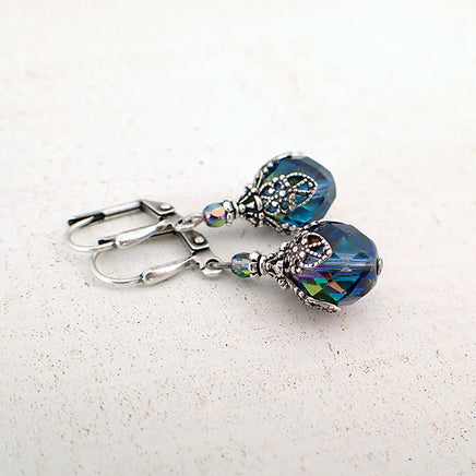 Iridescent Victorian Style Filigree Wrapped Earrings