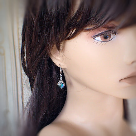 Iridescent Victorian Style Filigree Wrapped Earrings