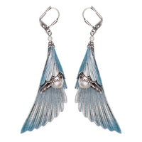 Ethereal Iridescent Blue and Silver Angel Wing Earrings