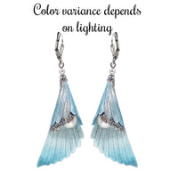 Ethereal Iridescent Blue and Silver Angel Wing Earrings
