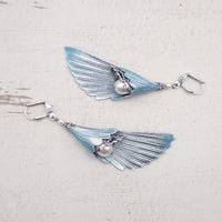 Ethereal Iridescent Blue and Silver Angel Wing Earrings