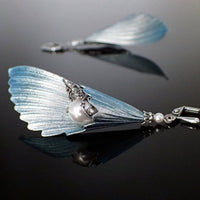 Ethereal Iridescent Blue and Silver Angel Wing Earrings