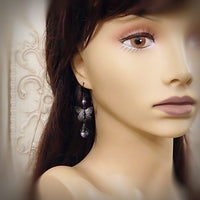 Black Metal Butterfly Floral Earrings with Iridescent Purple Crystal Pearls