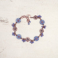 Lavender and Blue Translucent Czech Glass Flower Beaded Bracelet