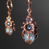 Victorian Cabochon Earrings with Aqua Blue Faux Opal Stones