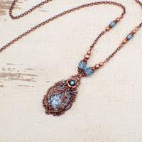 Victorian Cabochon Necklace with Aqua Blue Faux Opal Stone