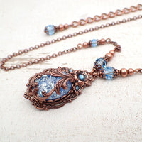 Victorian Cabochon Necklace with Aqua Blue Faux Opal Stone