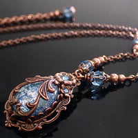Victorian Cabochon Necklace with Aqua Blue Faux Opal Stone