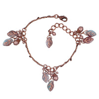 Boho Branch Bracelet with Artisan Czech Glass Leaf Beads and Antiqued Copper